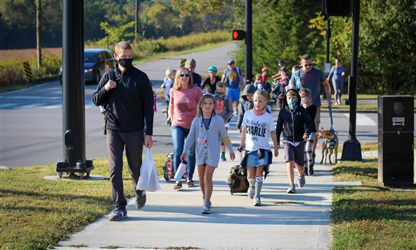 Students walk to school